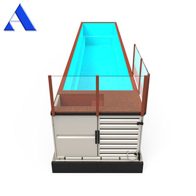 Piscina exterior de contenedores de envío de 40 pies con estructura duradera de Corten-A y piso de contrachapado
