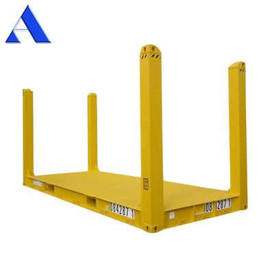 Contenedor de rack plano de 20 pies con logotipo de color personalizado certificado por el CSC, poste de esquina fijo de acero corten y aprobación de ABS BV GL