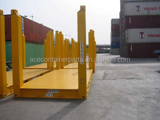 Contenedor de rack plano de 20 pies con logotipo de color personalizado certificado por el CSC, poste de esquina fijo de acero corten y aprobación de ABS BV GL