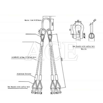 Tipo de ojo de elevación ojo plano DNV 2.7-1 cable de acero inoxidable estándar cuerda de alambre Sling 4 o 5 patas para contenedores en alta mar naranja