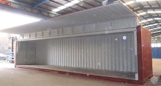Contenedor de envío de puertas laterales abiertas de 40 pies con placa CSC de cilindro hidráulico eléctrico y capacidad de 76.4 CBM