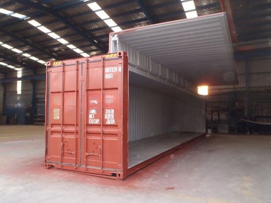 Contenedor de envío de puertas laterales abiertas de 40 pies con placa CSC de cilindro hidráulico eléctrico y capacidad de 76.4 CBM