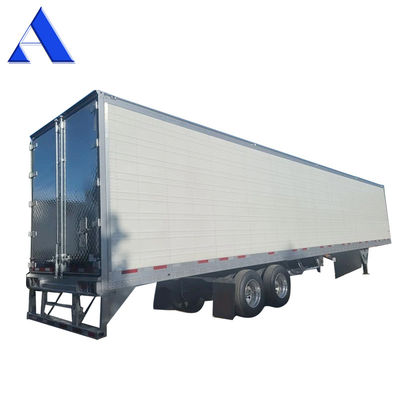 Camión de semirremolque 2 ejes 8 ruedas 40 pies 48 pies 53 pies cama plana 12R22.5 neumático aislado Van Reefer acero material de hierro TS16949 Certificado