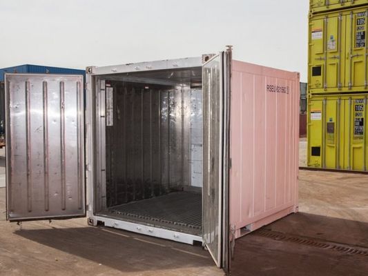 10 pies 10 pies 3 metros de almacenamiento en frío Contenedor refrigerado con apertura de puerta de trampolín Tamaño 2.290 x 2.206 m Tercera mano