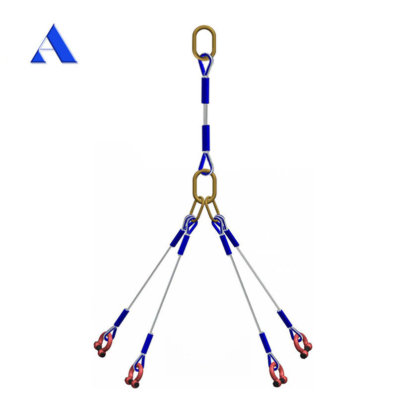 DNV 2.7-1 Sling de cable de acero estándar de 5 patas tipo ojo de elevación ojo invertido para venta de contenedores en alta mar