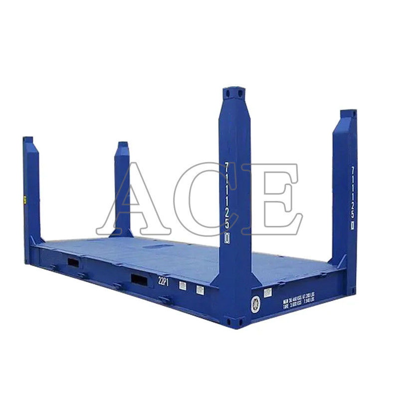 Contenedor de rack plano de 20 pies con logotipo de color personalizado certificado por el CSC, poste de esquina fijo de acero corten y aprobación de ABS BV GL