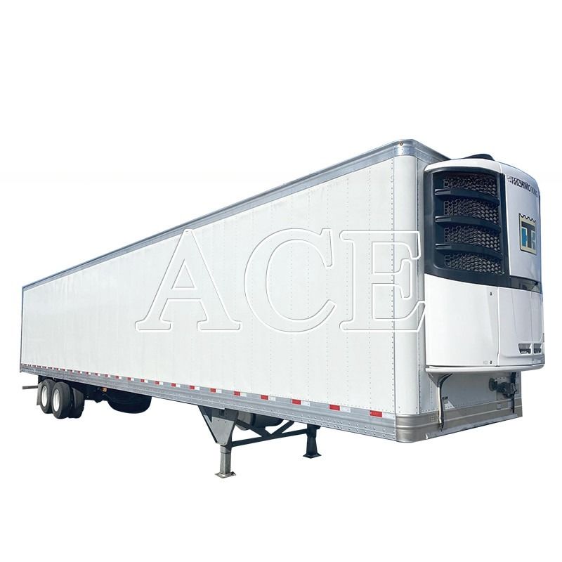 Camión de semirremolque 2 ejes 8 ruedas 40 pies 48 pies 53 pies cama plana 12R22.5 neumático aislado Van Reefer acero material de hierro TS16949 Certificado